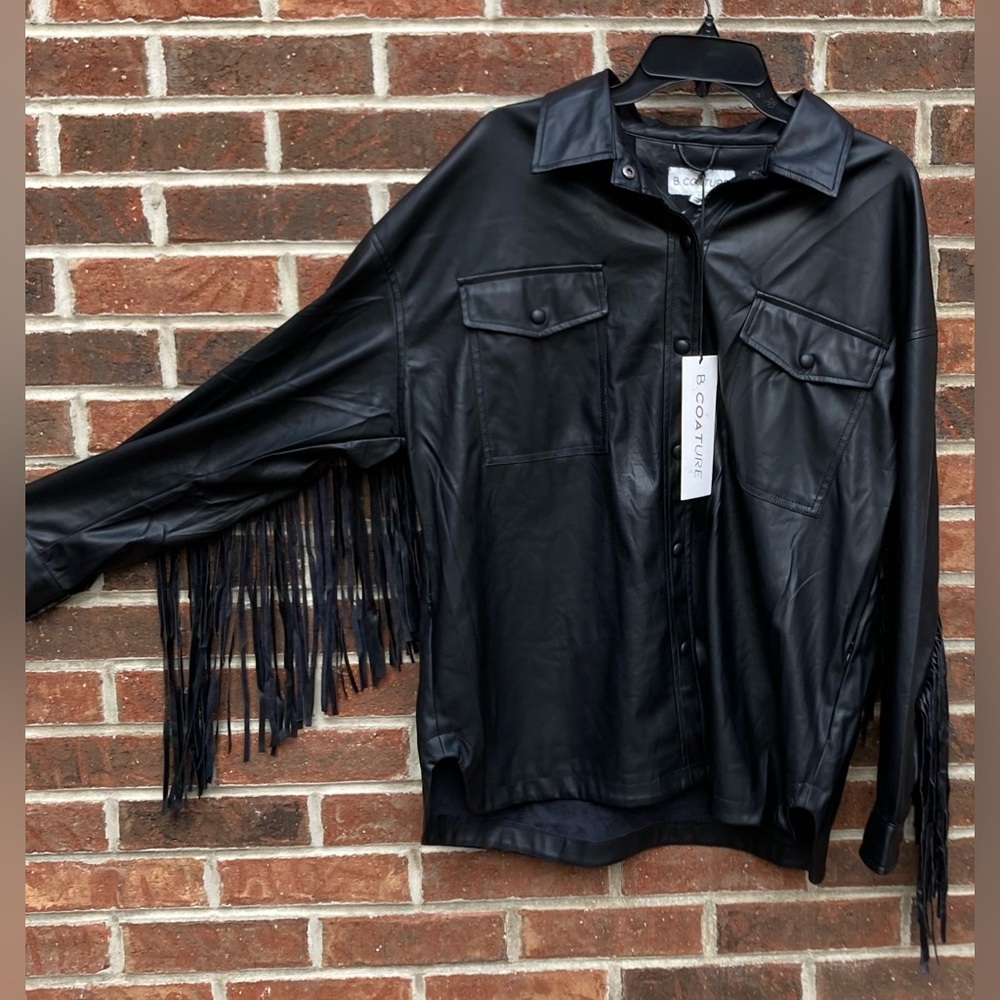 NWT B. Coature Black Fringe Shirt, size Large